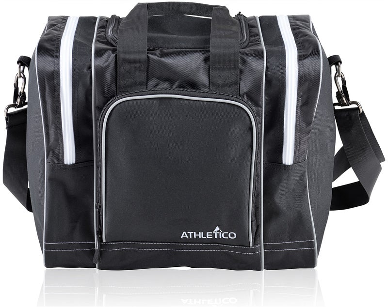 Athletico Bowling Bag for Single Ball - Single Ball Tote Bag With Padded Ball Holder - Fits a Single Pair of Bowling Shoes Up to Mens Size 14 (Black) - Image 1